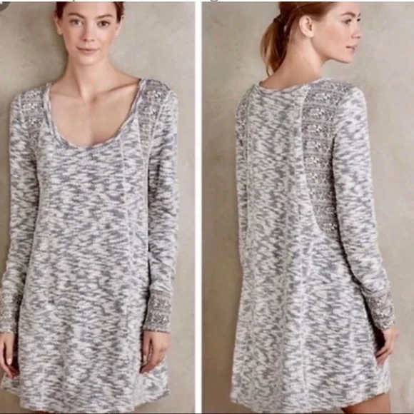 anthro blue and white dress Women's White Printed Dress- THML Midi Dress- Women's Anthro Midi Dress Extra Large